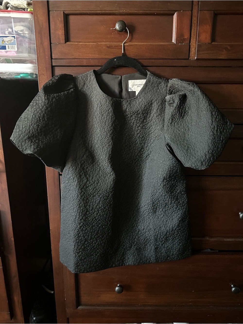 Pomander Place Black Textured Top with Puffy Sleeves